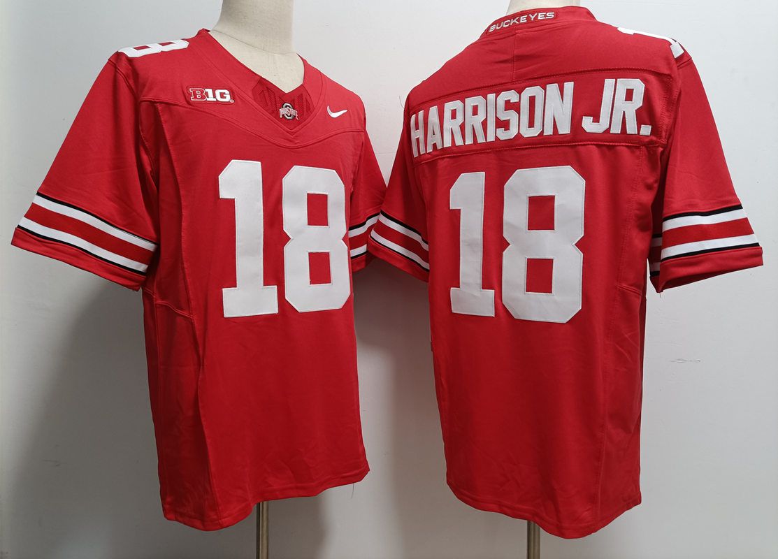 Men Ohio State Buckeyes 18 Harrison jr Red Nike 2025 NCAA Jersey style 1
